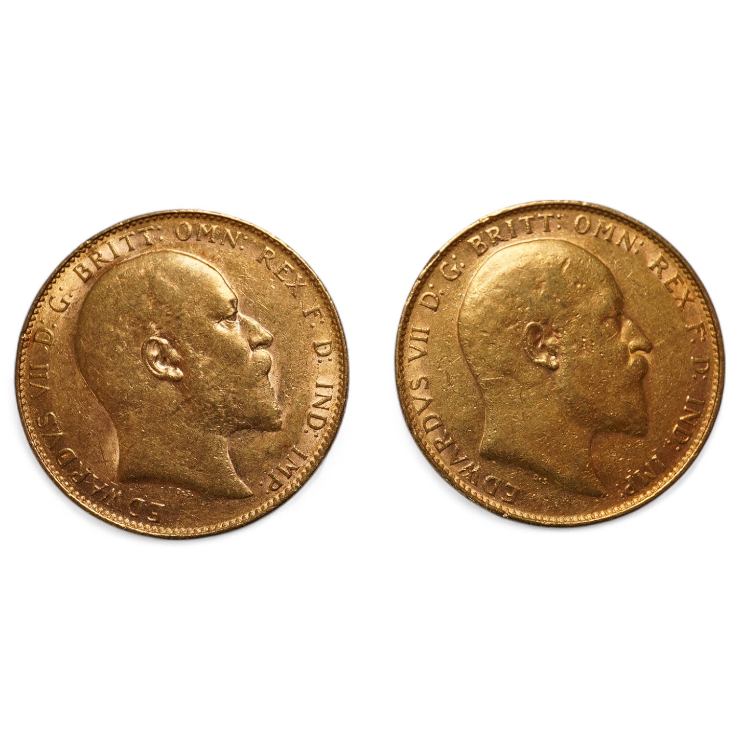 Australia gold coins, Edward VII, two gold sovereigns, 1909P, good VF and 1910P, VF